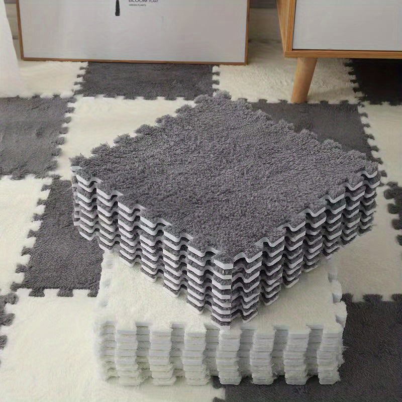 12pcs Plush Puzzle Foam Floor Mat Bay Window Mat Seat Mat Square