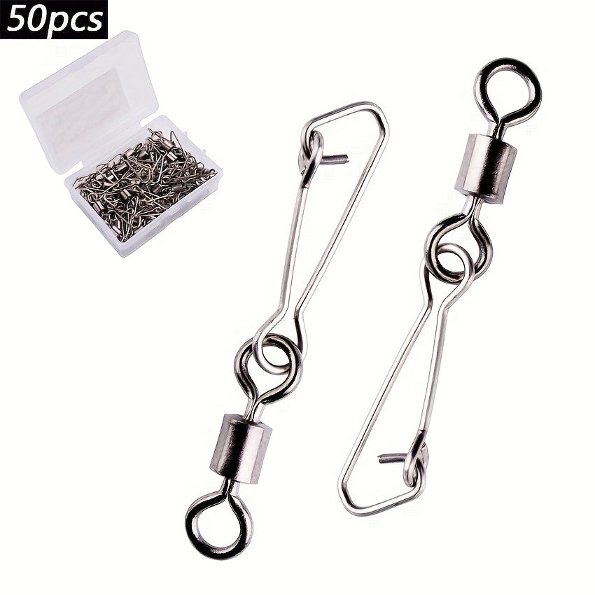 50pcs Stainless Steel Barrel Snap Swivels Fishing Line Connectors