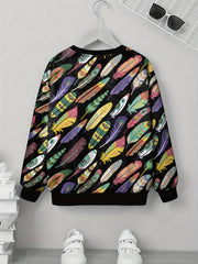 Cartoon Feather Print Kid's Sweatshirt Unisex Pullover Long Sleeve Top