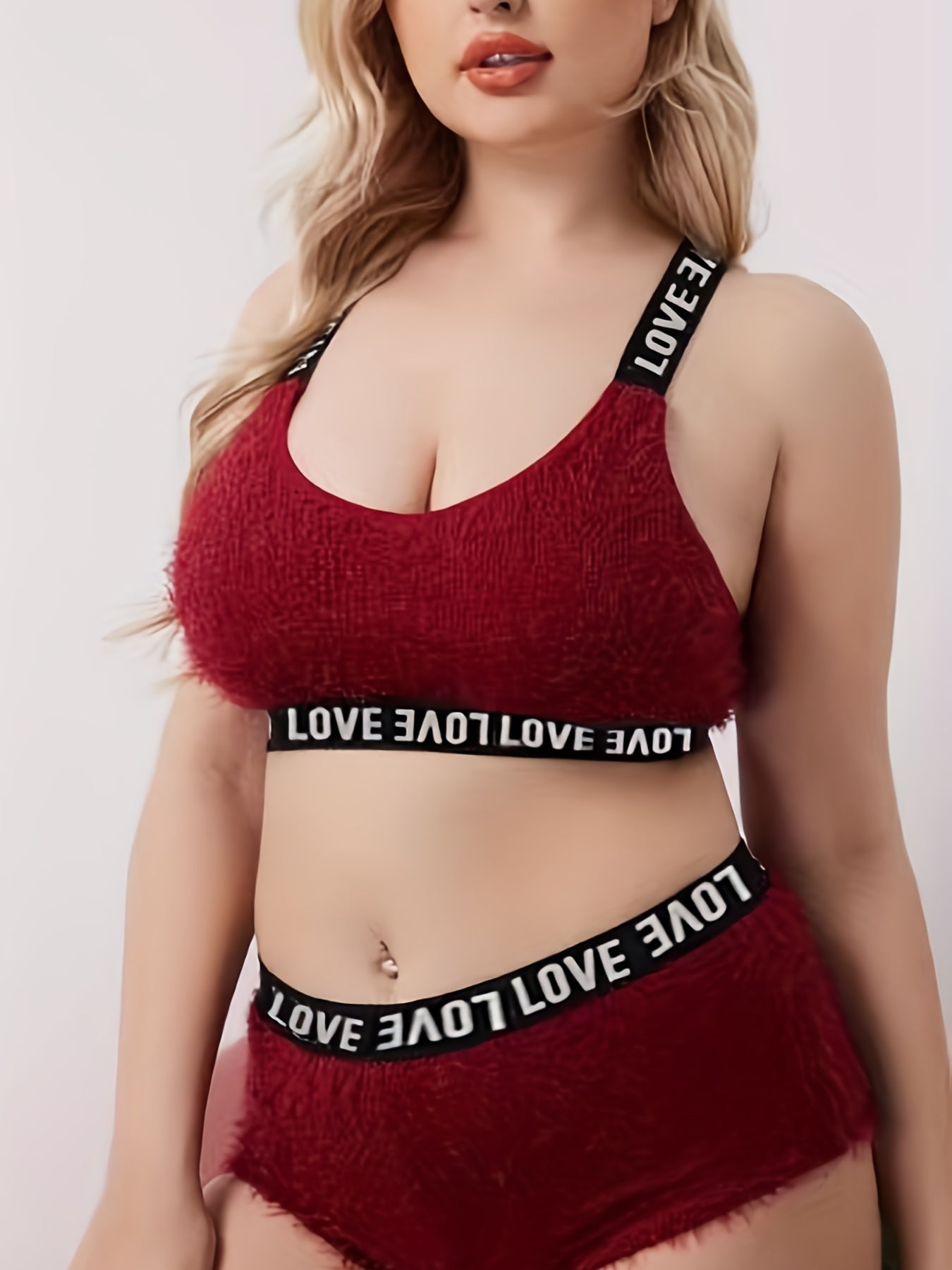 Sporty Plus Size Lingerie Set Eyelash Bra & Panty Two Piece Set