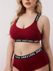 Sporty Plus Size Lingerie Set Eyelash Bra & Panty Two Piece Set