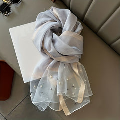Faux Pearl Decor Chiffon Scarf Silk Shawl Block Head Wrap Hijab