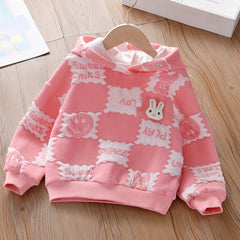 Girls' Bunny Print Hooded Sweatshirt for Casual Outfit