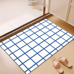 Plaid Pattern Bath Rug Soft Absorbent Non-slip Bath Mat Diatom Mud Material