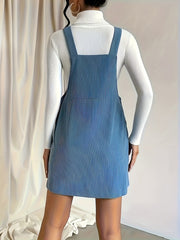 Preppy Dress Corduroy Button Overall Dress With Pockets