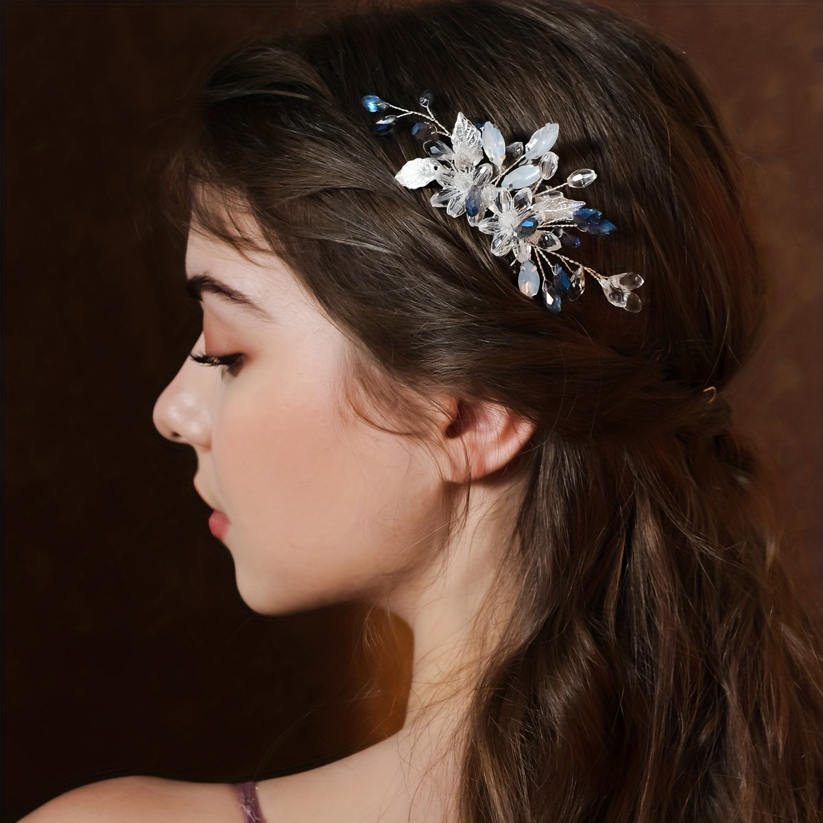 Crystal Flower Hair Comb Silvery Hairpin Party Favor Decorations