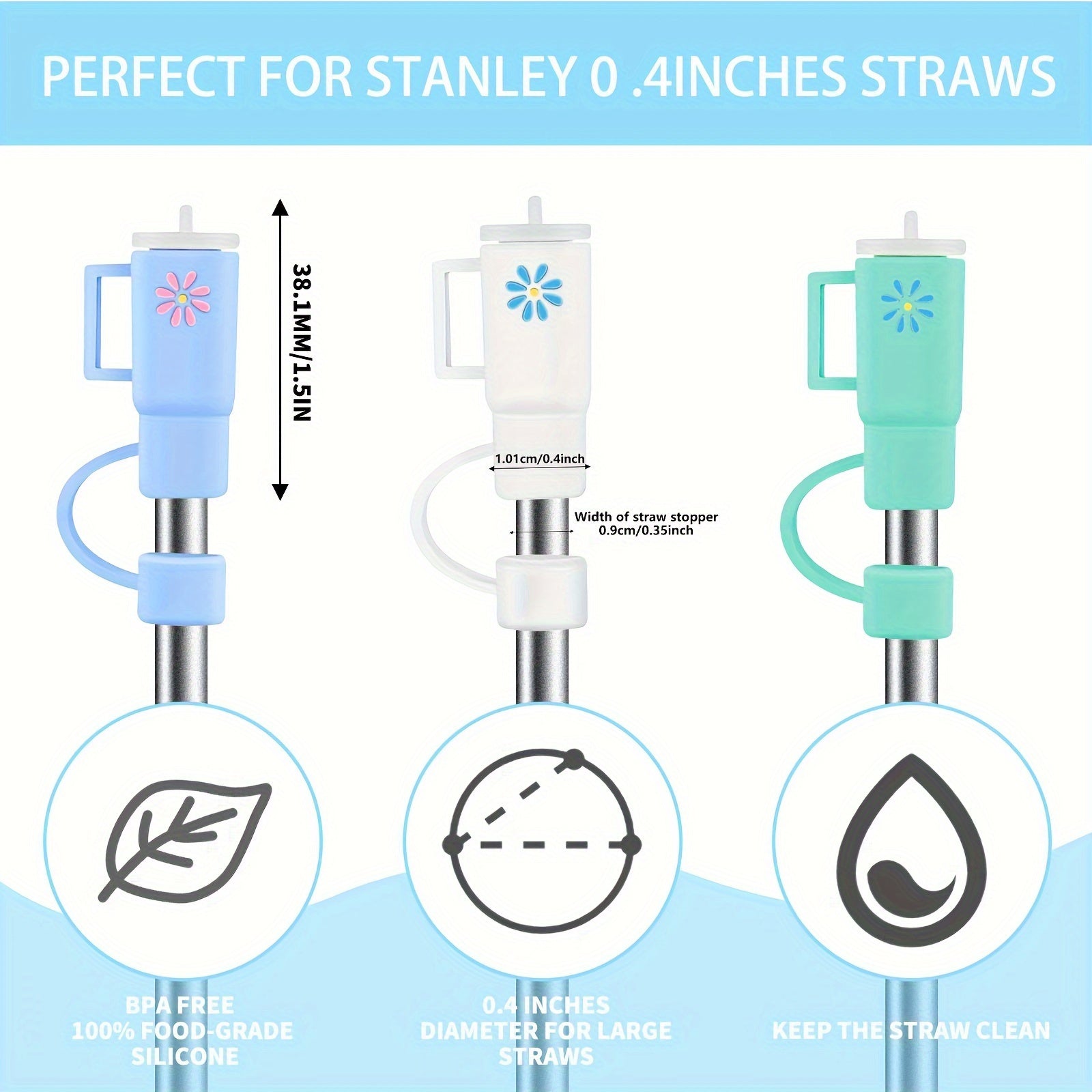 6pcs Silicone Straw Tips Reusable Leakproof Straw Lids Cup Acces