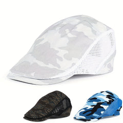 Men's Camouflage Cotton Newsboy Cap Breathable Mesh Cabbie Hat