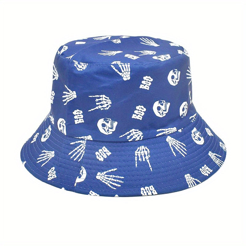 Men's Skull Print Bucket Hat Double Sided Basin Hat Spring Summer