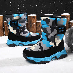 Boy's Camo Snow Boots Warm Fleece Cozy Non-slip Ankle Boots