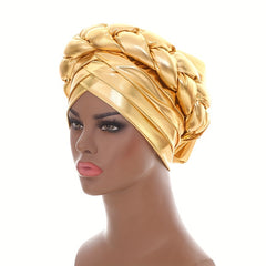 Golden Hot Stamping Turbans Three Layer Bright Head Wraps Twist Braid Bonnet