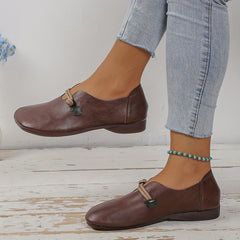 Women's Retro Style Flat Square Toe Slip On Faux Leather Shoes