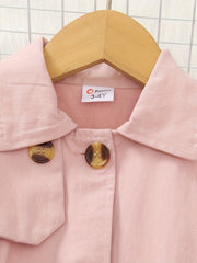Toddler Girl Lapel Collar Belted Pink Trench Coat Casual Button Windbreaker