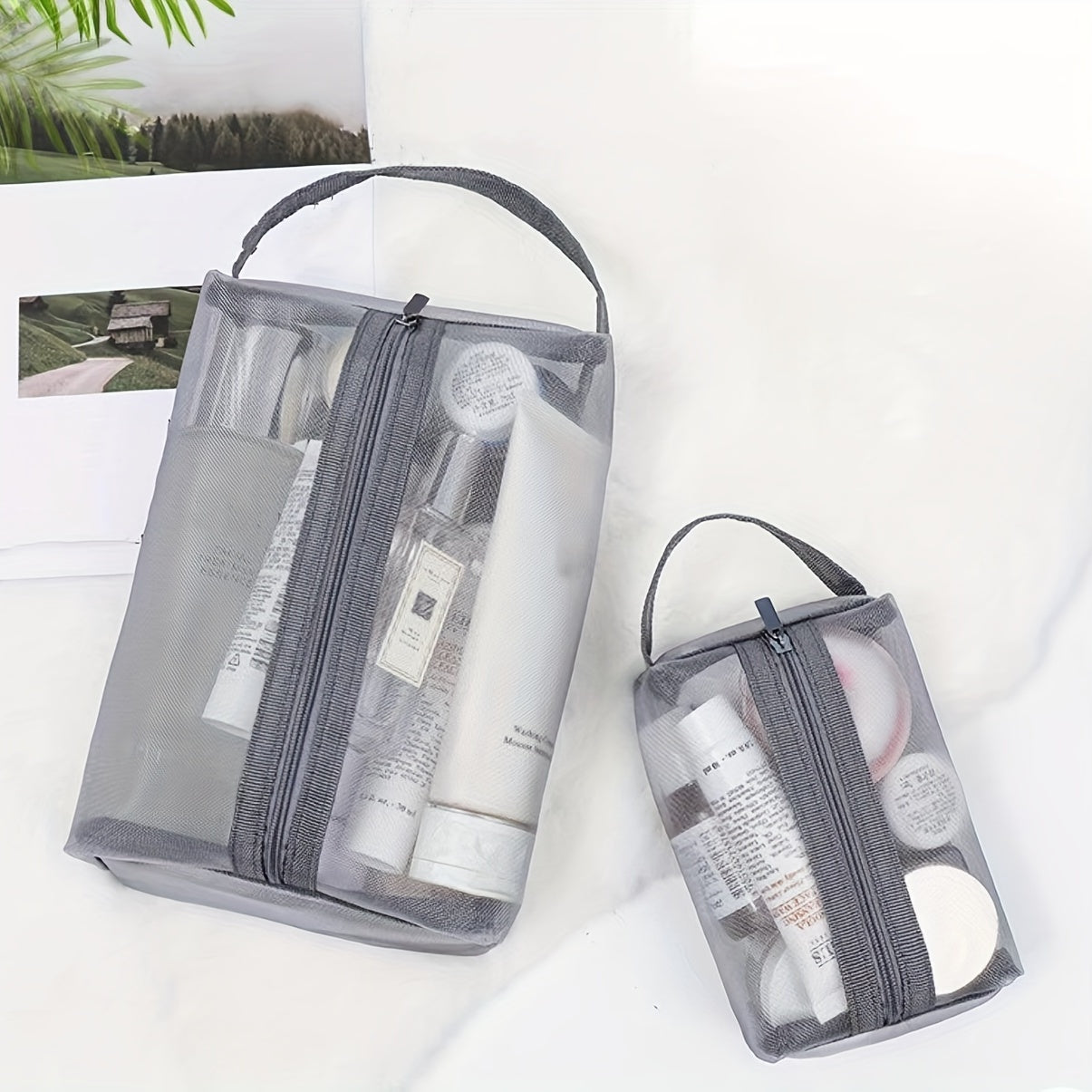 Mesh Clear Toiletry Bag Makeup Brushes Holder Travel Organizer