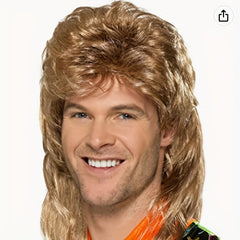 Men's Mullet Shape Brown Golden Brown Wig