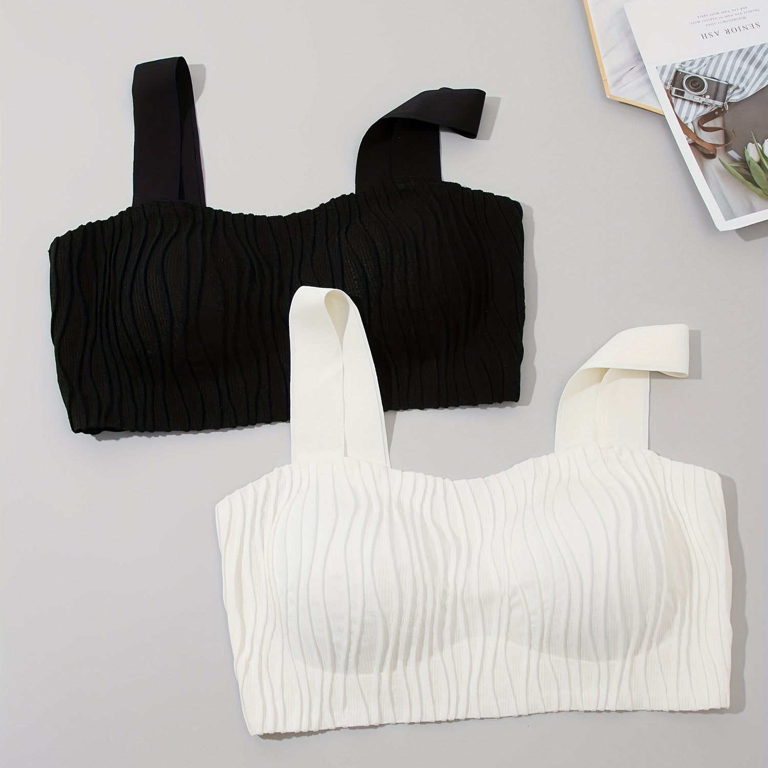 2pcs Wireless Bras Full Coverage Comfortable Solid Textured