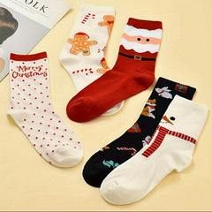 5 Pairs Christmas Cartoon Crew Socks Warm Winter Gift