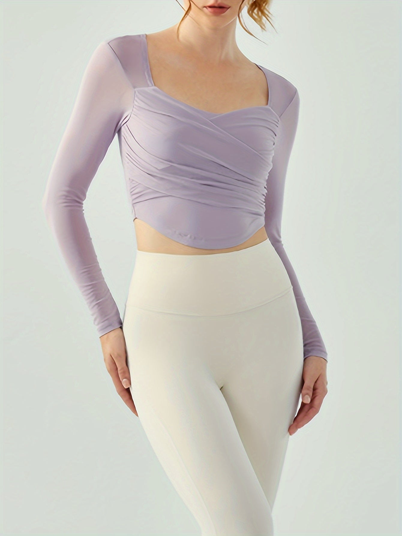 Dying Mesh Long Sleeve Sports Top Pleated Yoga Running Top