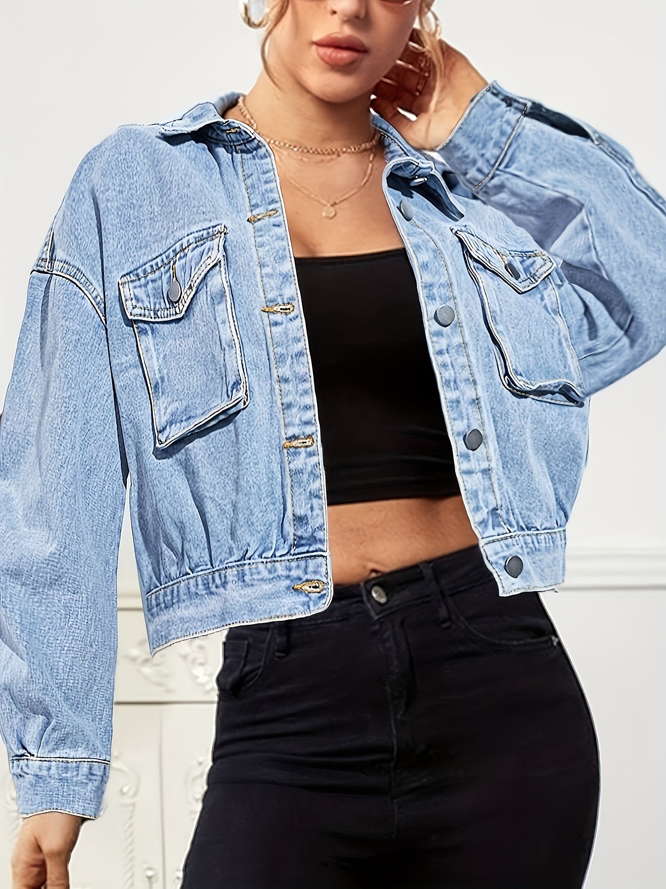 Flap Pocket Denim Coat Long Sleeve