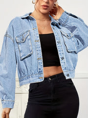 Flap Pocket Denim Coat Long Sleeve