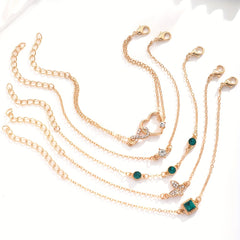 5pcs Retro Style Bracelet Love Rhinestones Infinity Symbol Green Bracelet