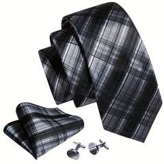 Classic Men's Ties Striped Plaid Necktie Handkerchief Cufflinks