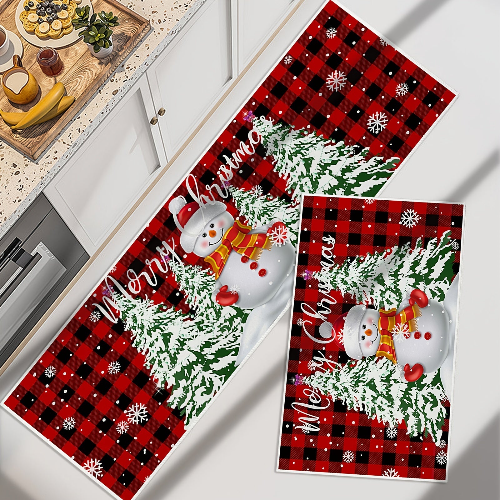 Christmas Snowman Kitchen Mat Absorbent Non-slip Long Strip Floor Mat
