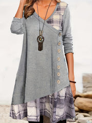 Plaid Print V Neck Dress