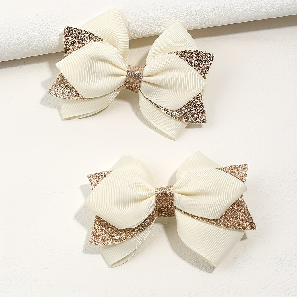 Glitter Ribbon Hair Bows Set - Princess Hair Accessories for Girls' Parties