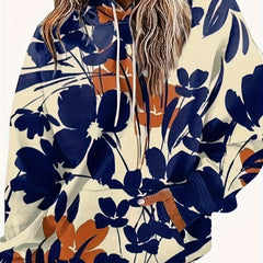 Women's Plus Floral Print Long Sleeve Hoodie With Pockets