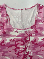 Camo Print Tank Top Round Neck Stretchy Sleeveless Casual Tee