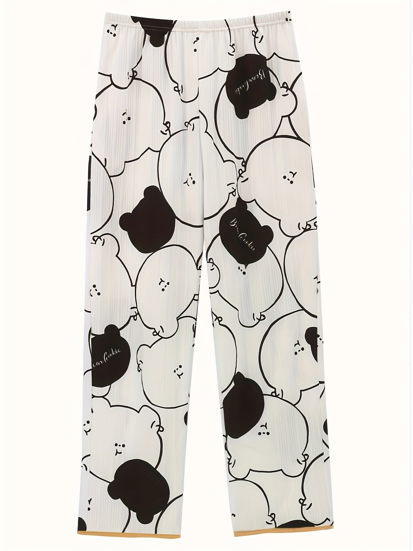 Bear Print Pajama Set Short Sleeve Top & Pants Women's Sleepwear