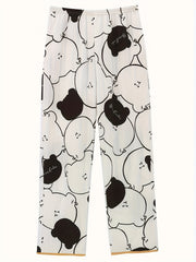 Bear Print Pajama Set Short Sleeve Top & Pants Women's Sleepwear