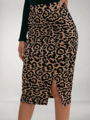 Leopard Print Split Skirt High Waist Bodycon Skirt