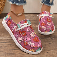 Heart & Letter Decor Skateboard Shoes Flat Light Lace-Up