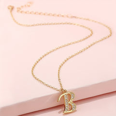 Golden Copper Rhinestone Alphabet Pendant Necklace