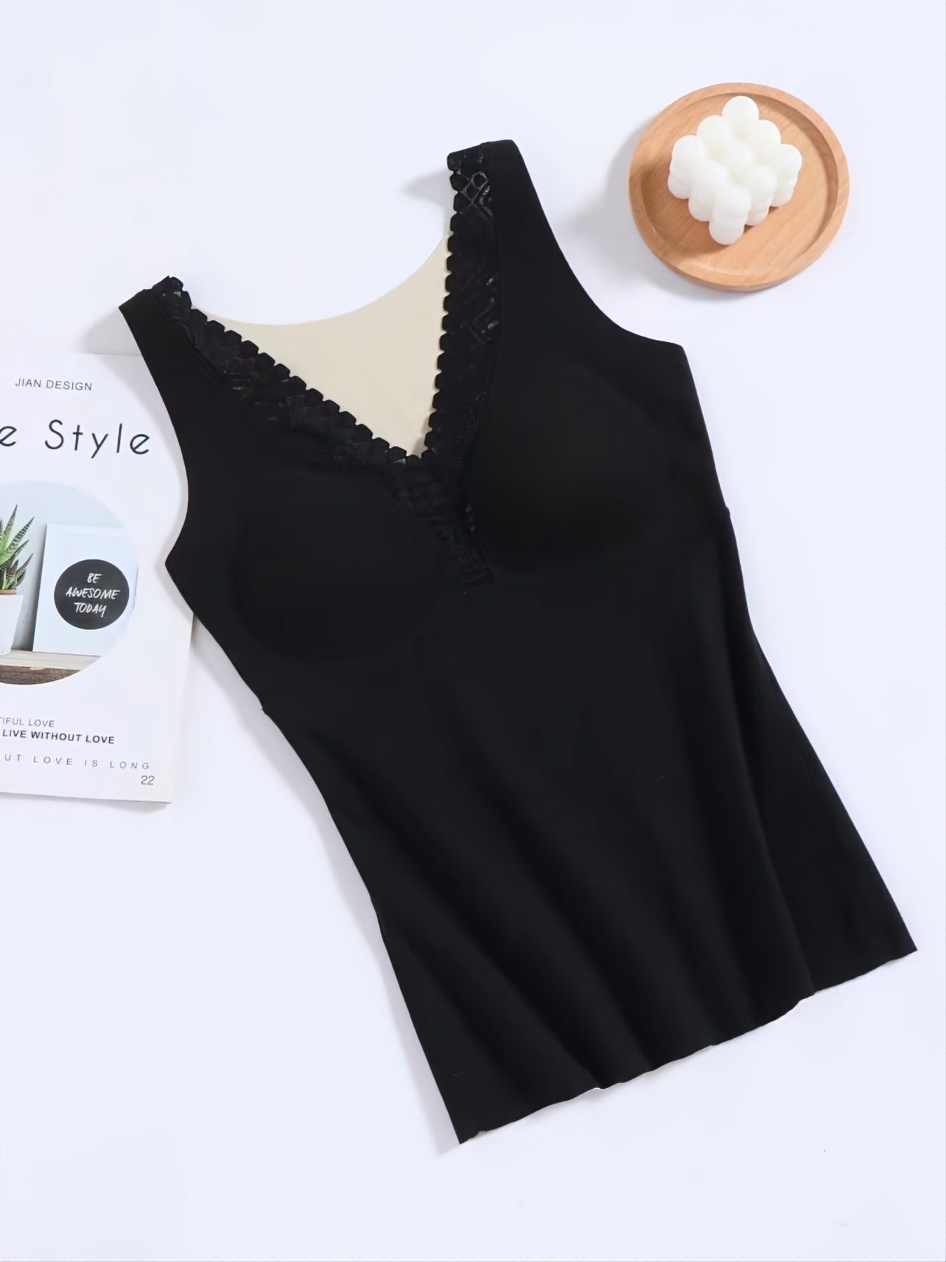 Women's V Neck Thermal Tank Top with Built-in Bra