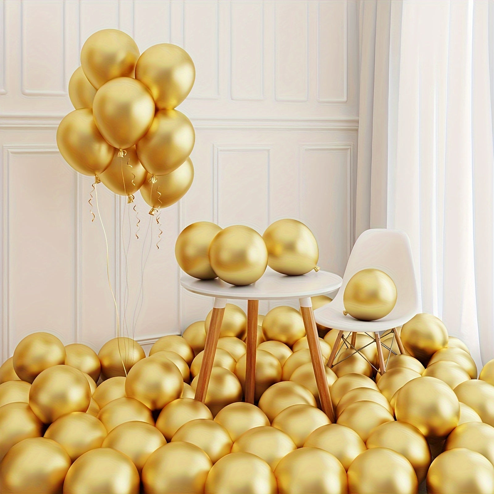 110pcs Golden Metal Chromium Latex Balloons With Ribbons for Parties Birthdays