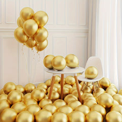 110pcs Golden Metal Chromium Latex Balloons With Ribbons for Parties Birthdays