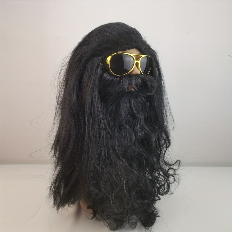 3pcs Men's Wig And Beard Wild Caveman Costume Halloween Set