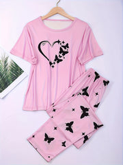 Butterfly Heart Print Pajama Set