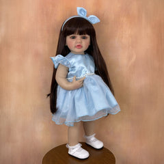 22in Reborn Baby Girl Doll Lifelike Princess Toddler Long Hair Dress Bow Stand