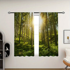 2pcs Sunlight Forest Printed Curtains Decorative Home Decor