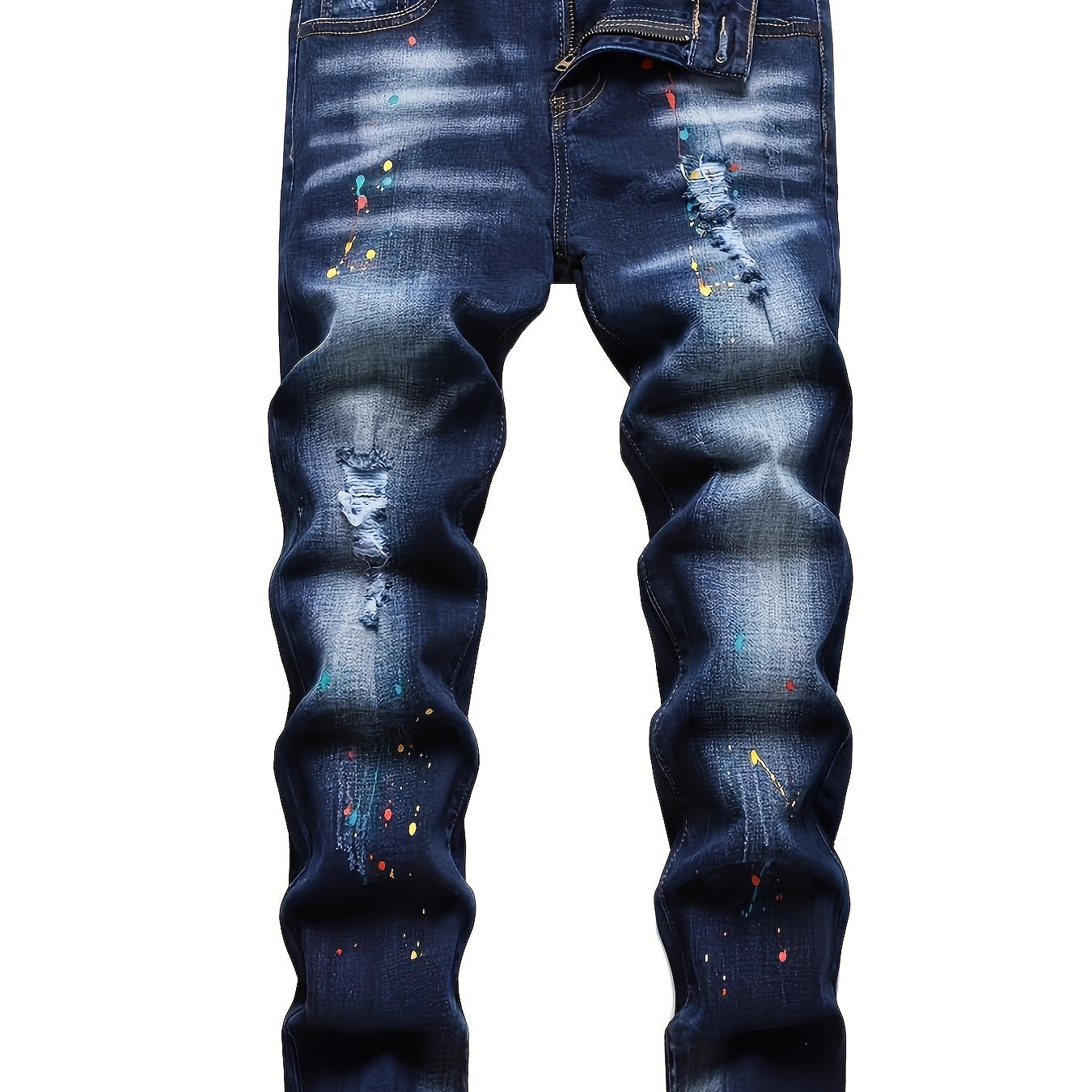 Slim Fit Ripped Jeans Men's Casual Street Style Distressed Denim Pants