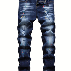 Slim Fit Ripped Jeans Men's Casual Street Style Distressed Denim Pants