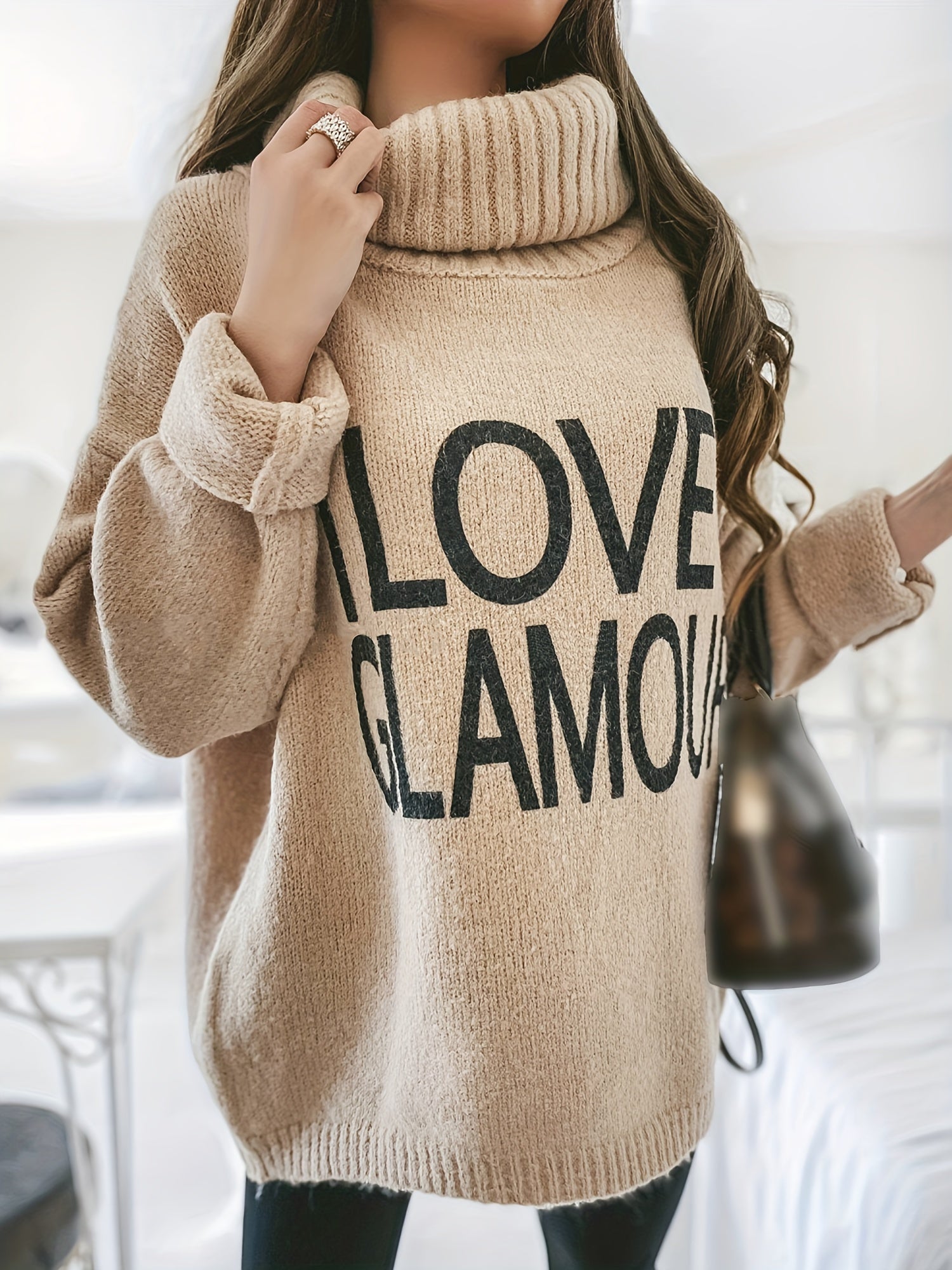 Casual Sweater Women's Plus Slogan Print Long Sleeve