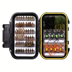 64pcs Fly Fishing Flies Kit Dry Wet Flies Baits Waterproof Box Fishing Gear