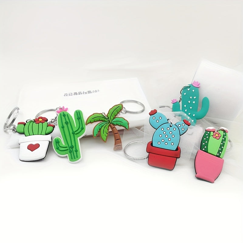 6pcs Cartoon Cactus Keychain Pendant Plants Key Ring Bag Accessories