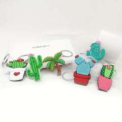6pcs Cartoon Cactus Keychain Pendant Plants Key Ring Bag Accessories