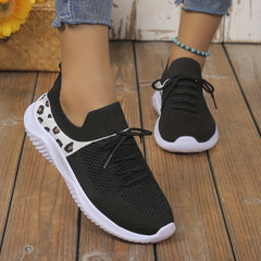 Leopard Lace-up Sneakers Mesh Sport Running Shoes